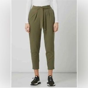 Topshop Army Green High Rise Belted Paperbag Cropped Pants sz 8